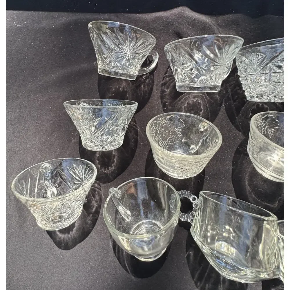 12 Vintage Clear Pressed Glass Punch Bowl Cups -Cups Only- Mixed Variety -10/13